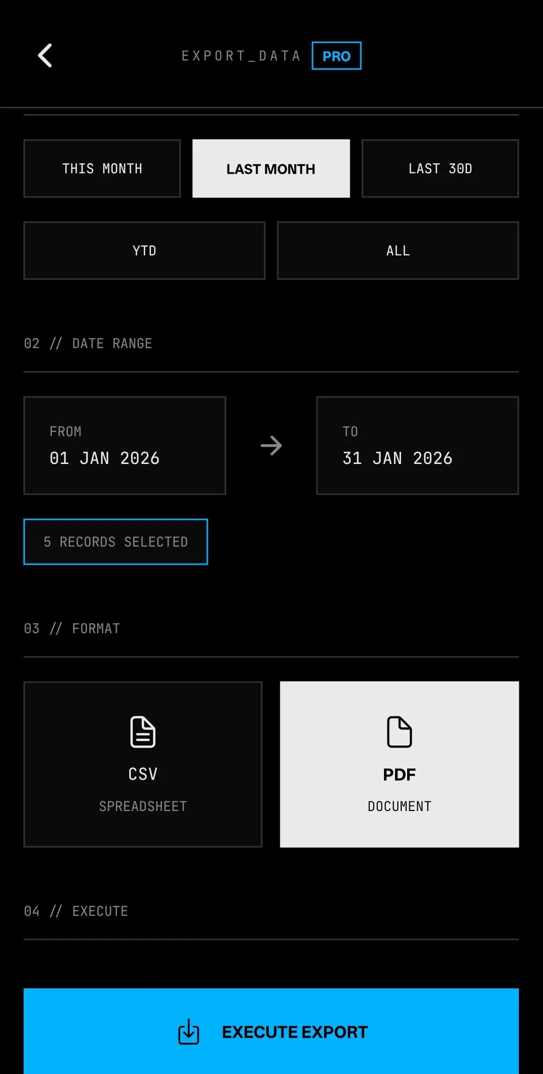 ZenLedger Export - Execute export in dark mode
